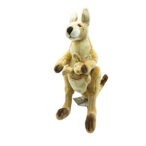 Hansa Kangaroo Mom Joey Plush Kids Brown Realistic Stuffed Toy Australia New